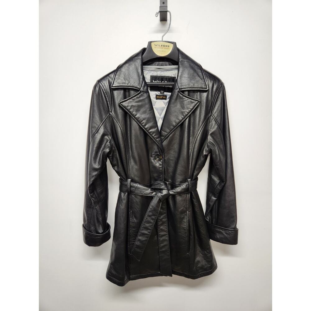 Vintage Wilsons Leather Black Women's Belted Button Closure Coat Jacket, Size M